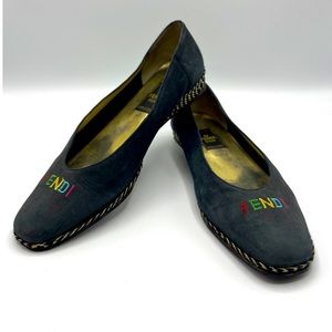 Authentic Fendi logo wedge espadrilles flats shoes
